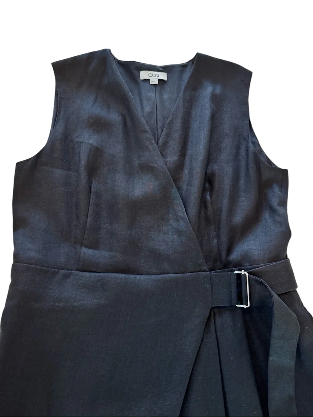 COS Wrap Front Black 100% Linen 3/4 Wide Leg Jumpsuit EUR 42/ US Large (10-12)